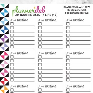 AM Routine Checkbox Script Planner Sticker for Erin Condren Planner, Daily Duo, Happy Planner, Plum Planner, BuJo, CBSKL-12073, 4 Typefaces