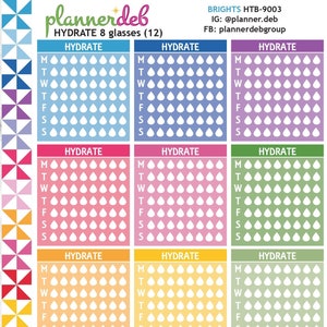 WATER TRACKER Planner Stickers (Weekly-8 glass) for Erin Condren Planner, Daily Duo, Happy Planner, Plum Planner, Bullet Journal, HTB-9003