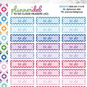 May include: A sheet of colorful stickers with the text "to do" in a variety of fonts and colors. The stickers are in a cloud shape and are perfect for organizing and planning.
