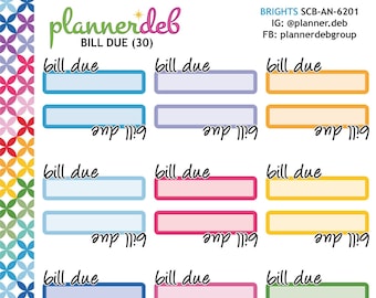 BILL DUE Script Label Planner Stickers for Erin Condren Planner, Daily Duo, Happy Planner, Plum Planner Bullet Journal, A5 Planner, SCB-6201