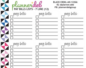PAY BILLS Checkbox Script Planner Sticker for Erin Condren Planner, Daily Duo, Happy Planner, Plum Planner, BuJo, CBSKL-12266, 4 Typefaces