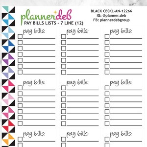 PAY BILLS Checkbox Script Planner Sticker für Erin Condren Planer, Daily Duo, Happy Planner, Plum Planner, BuJo, CBSKL-12266, 4 Schriften