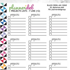 PROJECTS Checkbox Planner Stickers for Erin Condren Planner, Daily Duo, Happy Planner, Plum Planner, BuJo, A5, CBSKL-12072, 4 Typefaces