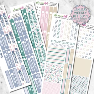 Kit de enero/invierno 5011, hojas de pegatinas para planificador semanal (8-13 páginas), ideal para el planificador Erin Condren; compatible con otros planificadores.