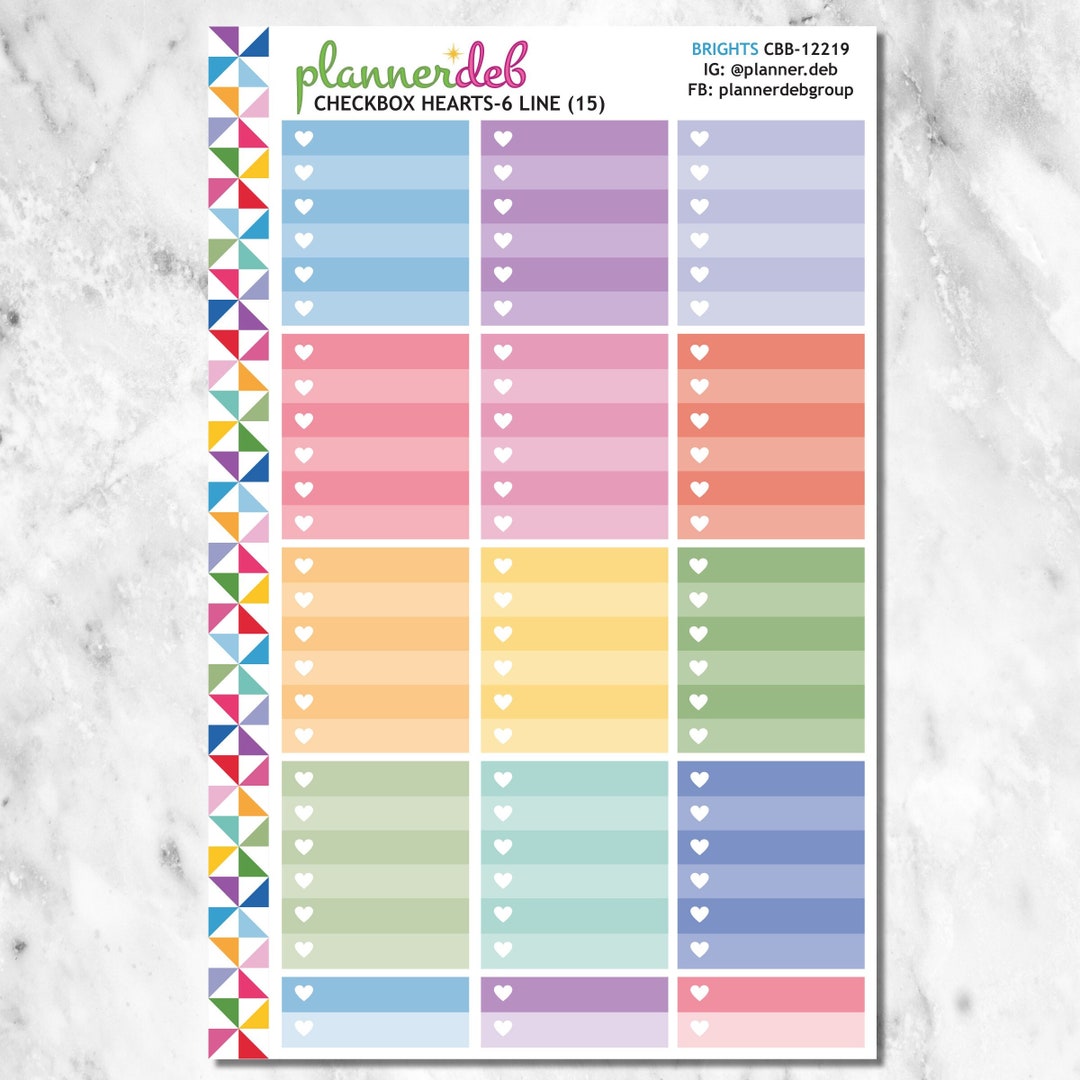 HEART CHECKBOX 6-Line Planner Stickers Perfect for Erin Condren Planner ...
