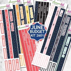 Kit de junio/verano 2601: pegatinas para planificador de presupuesto, diseñadas para Erin Condren Planner: Fit Daily Duo, Plum Planner, MakseLife, BuJo, A5