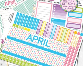 April Monthly Planner Stickers Kit 5041 | Spring Easter Weekly Monthly Dashboard Header | Erin Condren Life Planner Happy Planner Compatible
