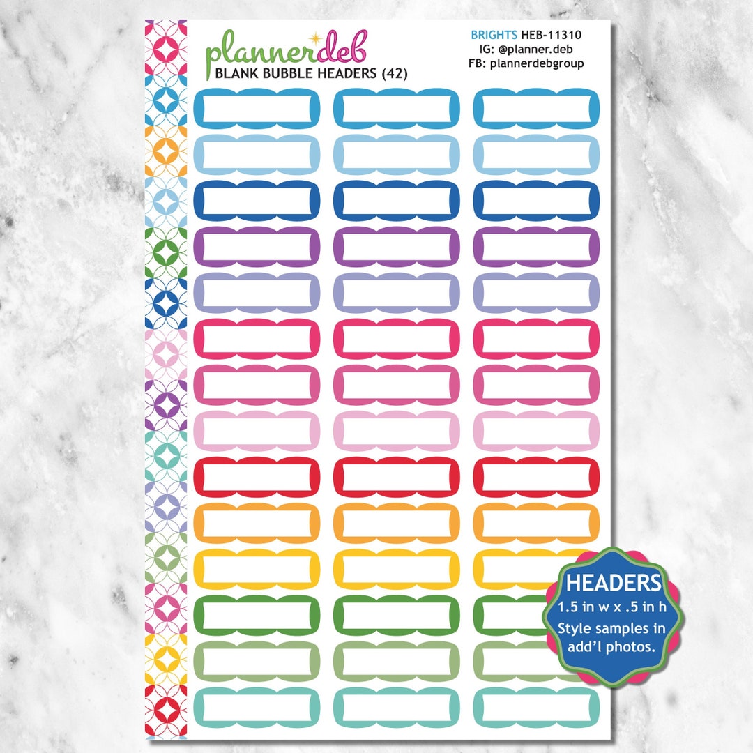 BLANK HEADER Planner Stickers for Erin Condren Planner, Daily Duos ...