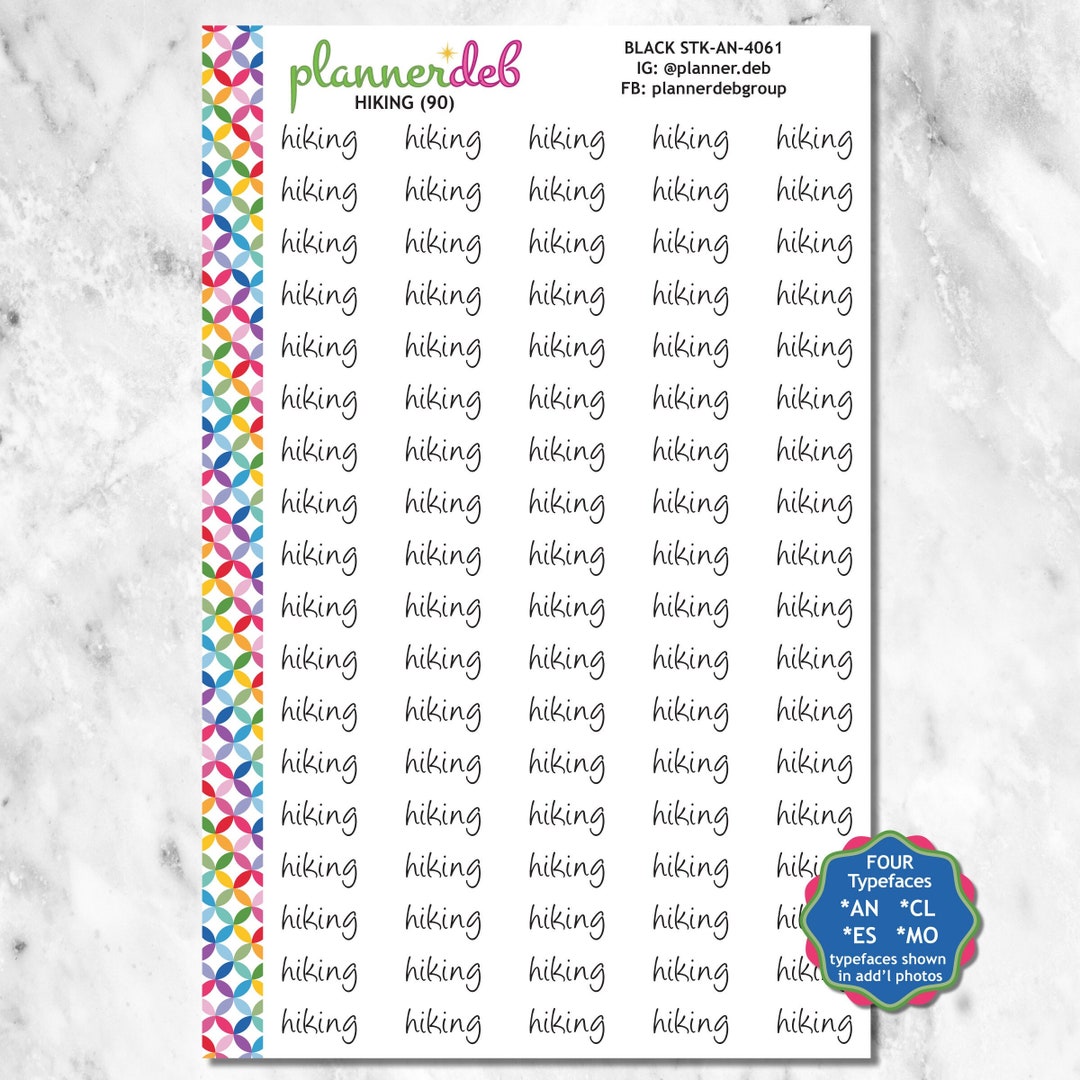 HIKING Script Stickers for Erin Condren Planner, Daily Duo, Happy Planner,  Makselife, Bujo, STK-4061, 4 Typefaces, Color Change Available - Etsy