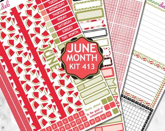 June/Watermelon Kit 413 Monthly Planner Stickers are perfect for Erin Condren Planner, Daily Duo, Happy Planner, Plum Planner