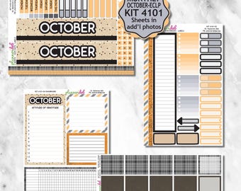October/Fall Kit 4101 Month Pages Planner Stickers Sheets 1-4. Created for Erin Condren 7x9 Planner; Will Fit Other Planners