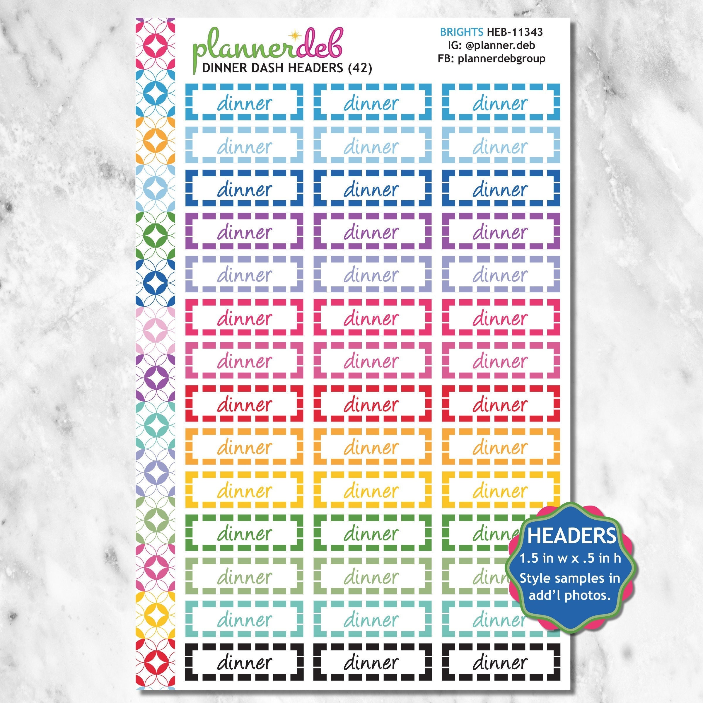 DINNER HEADER Planner Stickers, Perfect For Erin Condren Planners, Daily Duos, Happy Planners, Plum Planners, BuJo, HEB-11500, 7 Styles