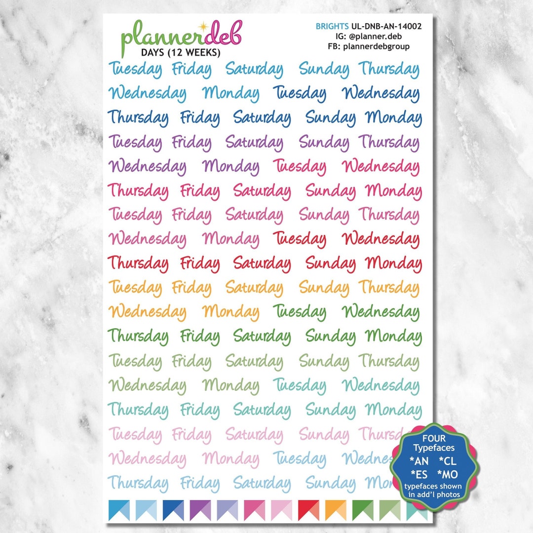 DAY Names Planner Stickers for Erin Condren Planner, Daily Duo, Happy ...