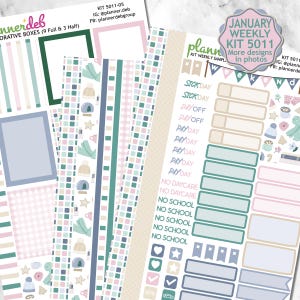 Kit de enero/invierno 5011, hojas de pegatinas para planificadores semanales del 5 al 7, perfectas para el planificador Erin Condren; se adaptan a otros planificadores