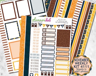 November/Fall Kit 4111 Weekly Pages Planner Stickers Sheets 5-7. Created for Erin Condren Planner; Fit Other Planners