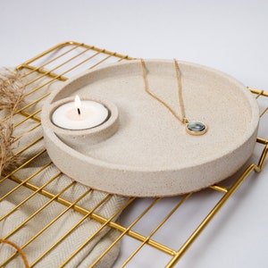 Jesmonite Tray with Tealight Holder, Tealight Tray, Round Tray, Modern Tray, Table Centrepiece, Minimalist Table Decor, Gift for Home