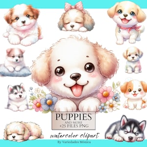 Watercolor Puppies Clipart, cute Puppy Clipart, Adorable Puppies, PNG Graphics, DOG CUTE, puppies clip art Clipart Bundle for Commercial Use