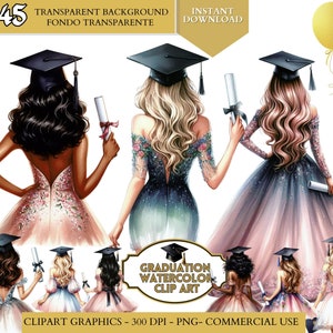 Graduación Clipart Fiesta de niñas Estudiantes graduados Felicitaciones Gorros de graduación Toga Sombrero Vestido de graduación Chicas Graduado Universidad Grad fiesta de graduación png
