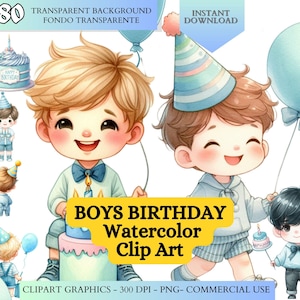 Blauwe 1e verjaardag png aquarel baby jongens partij ballonnen taart clipart bundel 80 transparante achtergrond jongen verjaardag clipart commercieel gebruik