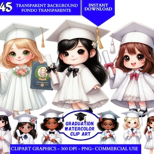 Graduación cap niños Clipart Graduación Cap Blanco PNG Educativo Clipart Acuarela Graduado Clipart Preescolar Graduación Niñas Graduado