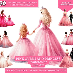 Clipart del día de la madre, clipart de madre e hija, png del día de la madre, png de reina y princesa ROSA, clipart de niña mamá, clipart de mamá, clipart de mamá, príncipes