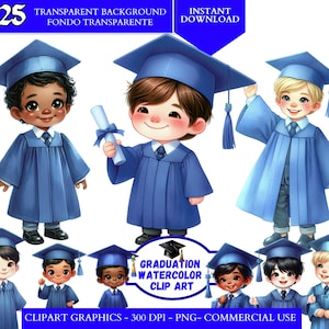 Casquette de remise des diplômes enfants Clipart, PNG bleu de remise des diplômes, clipart éducatif aquarelle diplômé des cliparts, l'obtention du diplôme préscolaire, graphiques de l'obtention du diplôme