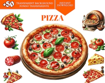 ClipArt di pizza, Pizza png/Pizza ad acquerello PNG/Clipart alimentare/Pizza ai peperoni/Clipart Kawaii/clipart di pomodoro italiano per uso commerciale png