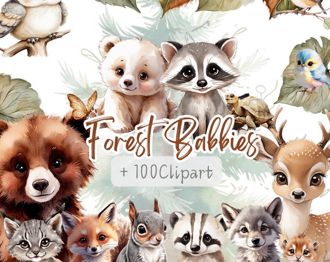 Watercolor Woodland Animals Clipart Baby Animals Woodland Clipart Cute ...
