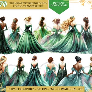 Green Quinceañera png Dress Green Princess Clipart watercolor clip art Bridesmaid Sweet Sixteen Dress quinceanera png clipart commercial use