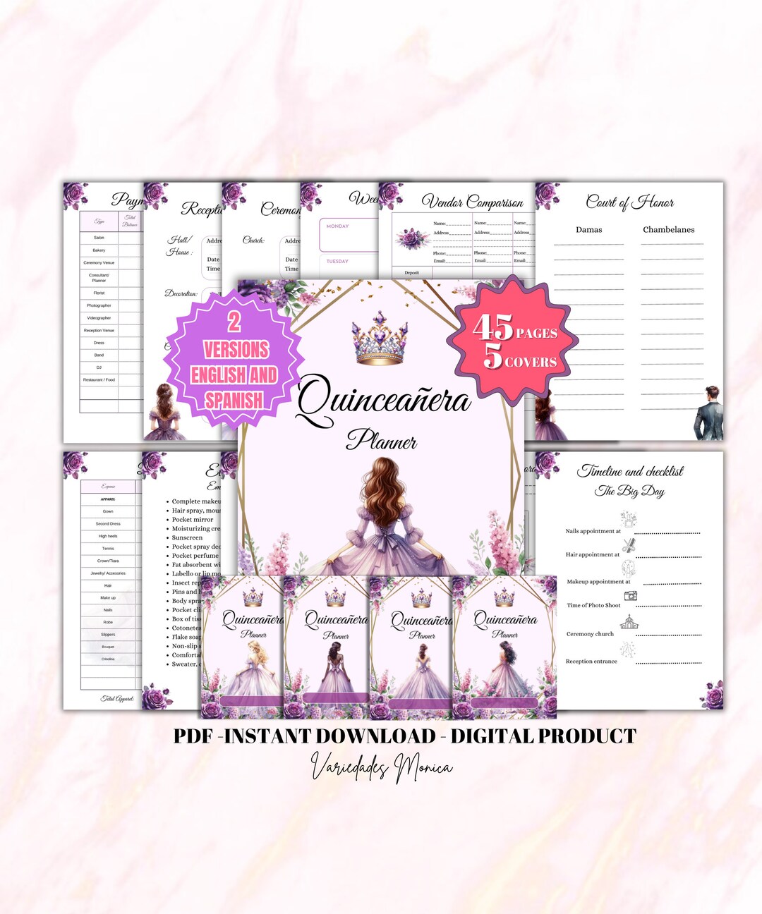 Quinceañera Planner Lilac Quince Purple Planning Checklist Quinceañer Template Quinceanera ...