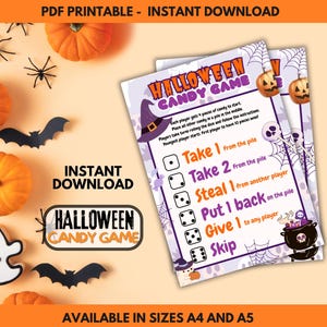 Halloween Candy Game, Halloween Party Games Printable, halloween party themes, Halloween Game For Kids Teens, halloween party activities PDF