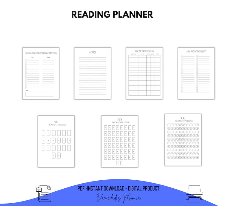 Reading Planner Bundle Printable Reading Journal, Reading Challenges ...