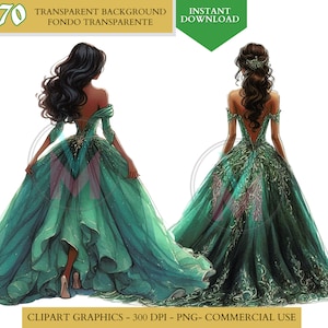 Green Quinceañera png Dress Green Princess Clipart watercolor clip art Bridesmaid Sweet Sixteen Dress quinceanera png clipart commercial use