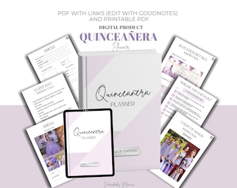 Quinceañera Digital Planner, Quince Planner, Checklist, 15th Birthday Planner, Goodnotes, PDF, Printable minimalist quinceanera planner book