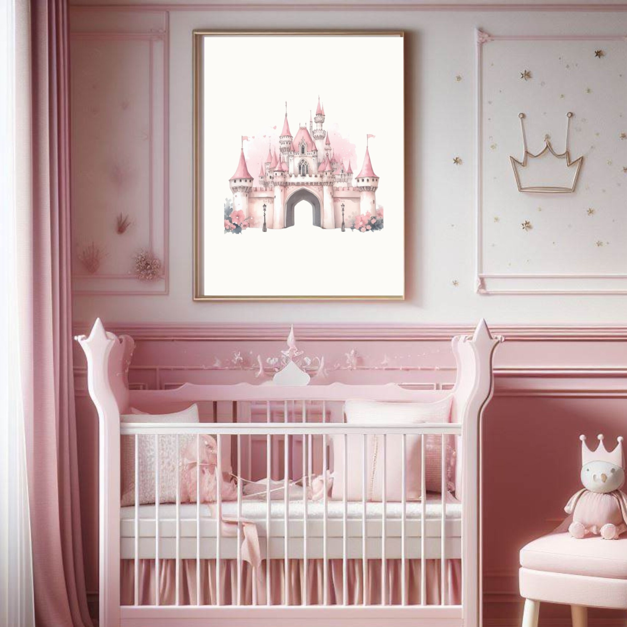 Set of 5 Princess Prints, Little Girl Bedroom Wall Art, Pink Princess ...