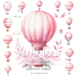 Hot Air Balloon Clipart, pink Hot Air Balloons, Hot Air Balloon Graphics, Hot Air Balloon Clip Art, Balloons and Clouds, Baby Shower Clipart