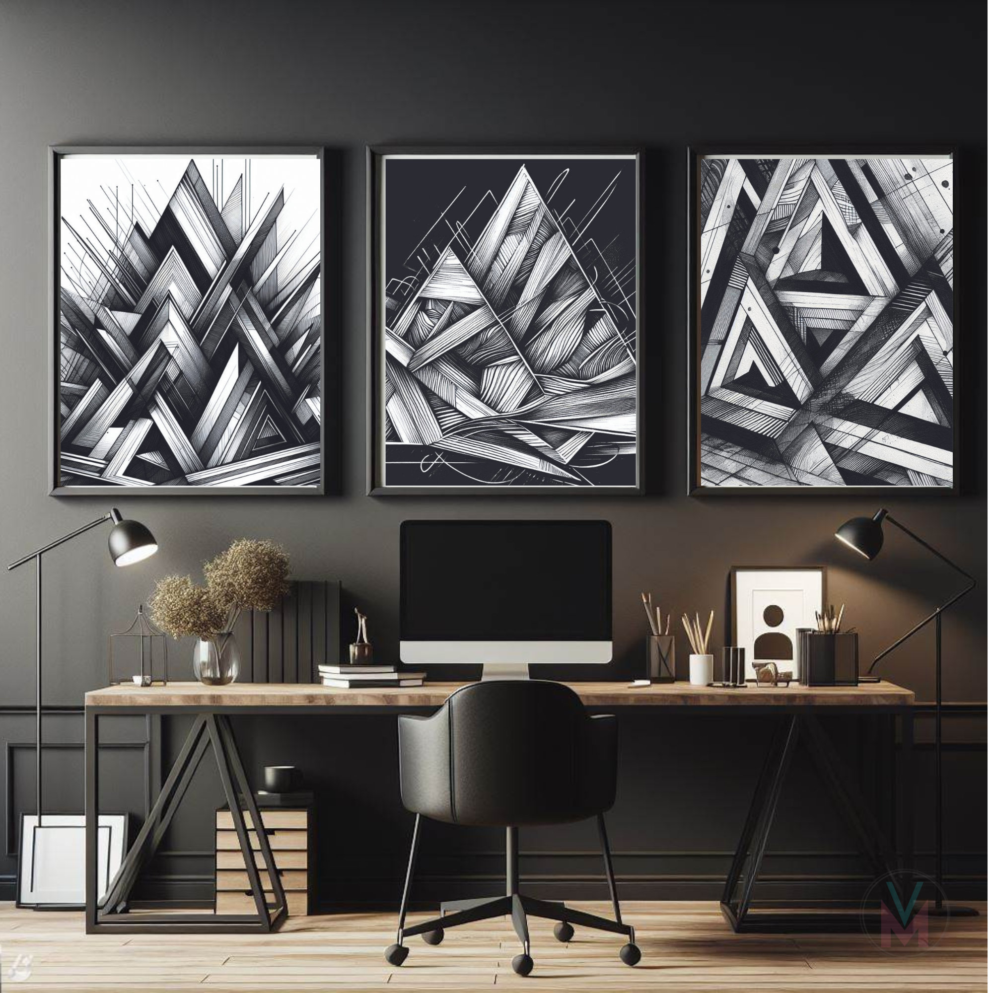 Image showcasing Set of 3 Modern Wall Art-office Wall Decor- Black White Wall Art-modern ...