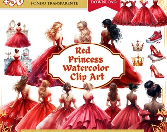 Red Princess Watercolor  Clipart, watercolor clip art, Bridesmaid, Quinceañera png Dress, Sweet Sixteen Dress quinceanera png commercial use