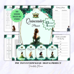Quinceañera Planner Green Quince Green Book Planning Checklist planificador pdf Quinceanera Printable Planner floral Mis XV Planner Book pdf