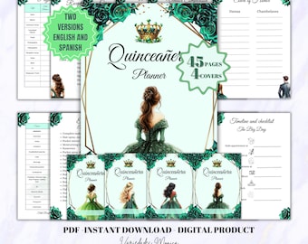 Quinceañera Planner Green Quince Green Book Planning Checklist planificador pdf Quinceanera Printable Planner floral Mis XV Planner Book pdf