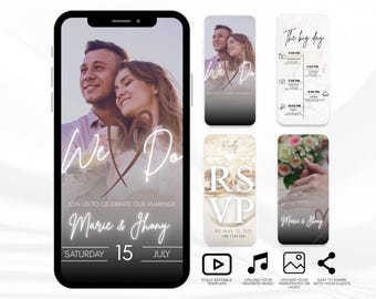 Digital Wedding Invitation Template, Minimalist Wedding Video Invitation, Elegant Animated Wedding Invite with Photo Editable Canva Template