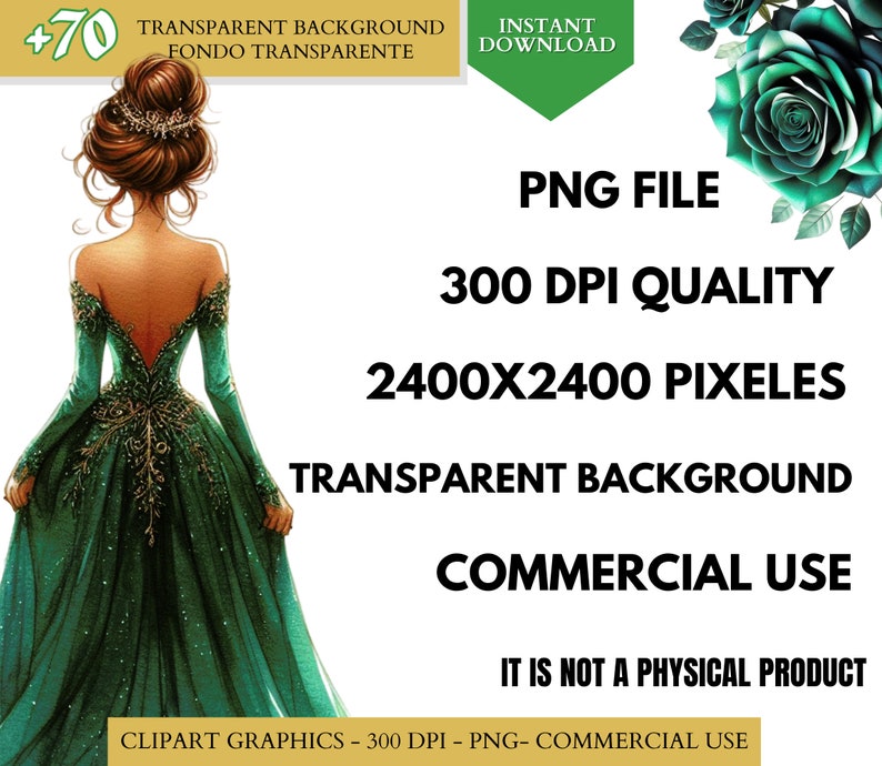 Green Quinceañera png Dress Green Princess Clipart watercolor clip art Bridesmaid Sweet Sixteen Dress quinceanera png clipart commercial use