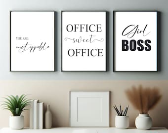 Conjunto de 3 pôsteres de chefe de menina, arte de parede inspiradora, decoração para impressão - Decoração de escritório, arte de parede de escritório - Decoração minimalista de escritório - chefe de menina, garota de escritório