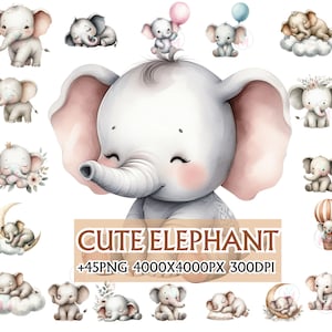 Baby Elephant PNG watercolor Elephant Clip art balloon Png, BEIGE Baby shower for a boy or girl, Nursery Decor Birthday Party animal clipart