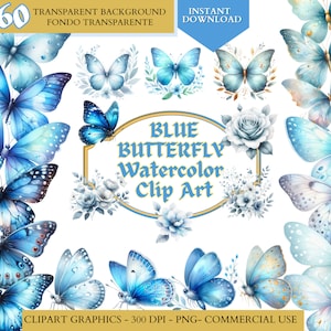 Watercolor Blue butterflies clipart, butterfly clipart, butterfly png, blue butterfly watercolor, butterfly printable, commercial use, png