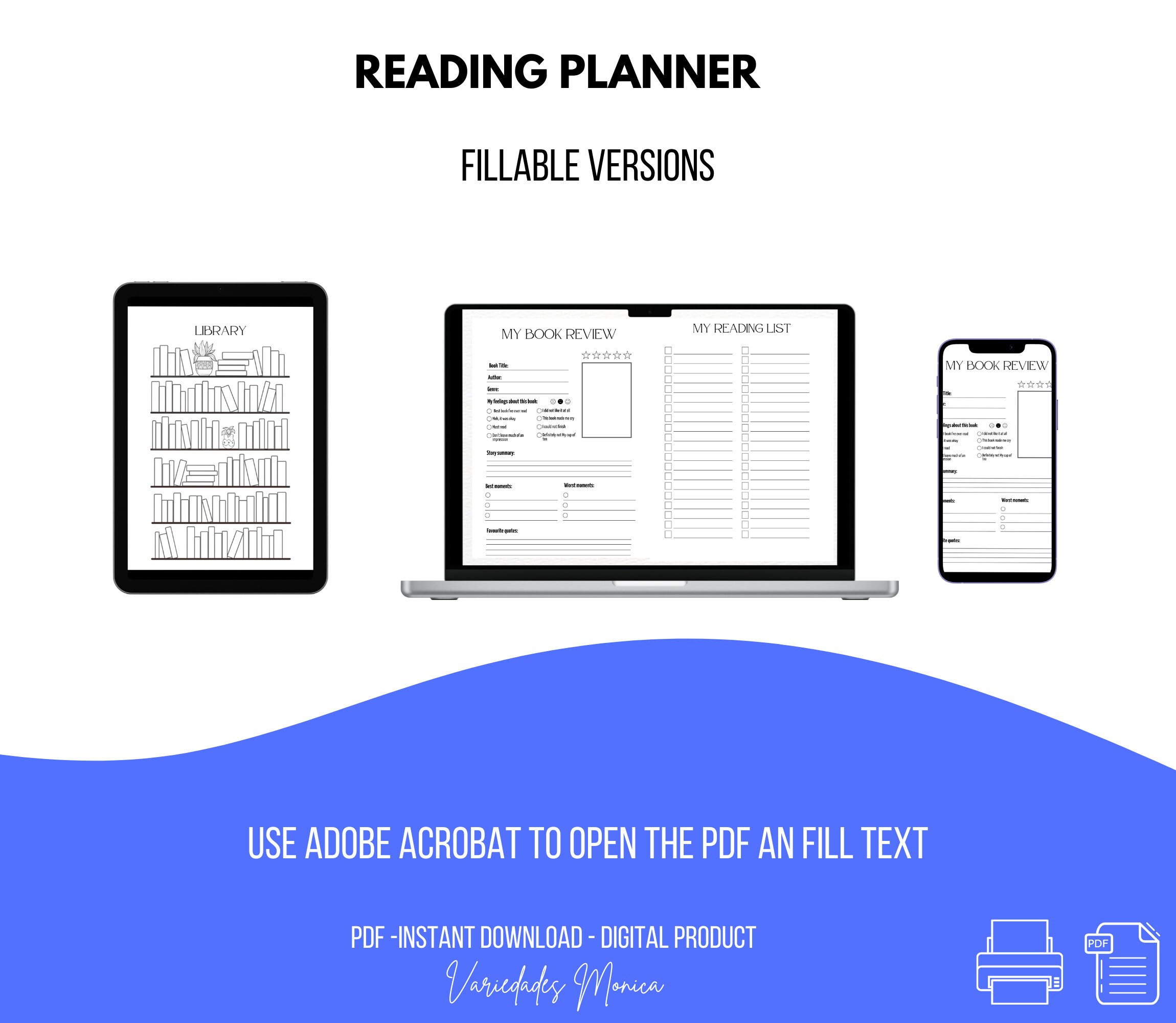 Reading Planner Bundle Printable Reading Journal, Reading Challenges ...