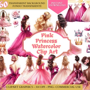 Vestido png de princesa rosa Quinceañera, clip art de acuarela de acuarela, vestido de dama de honor dulce dieciséis, descarga instantánea de uso comercial