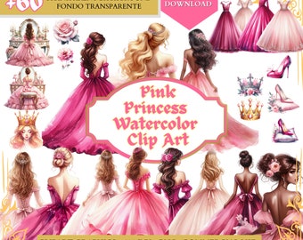 Pink Princess Quinceañera png Dress, Watercolor Clipart watercolor clip art, Bridesmaid Sweet Sixteen Dress, instant download commercial use