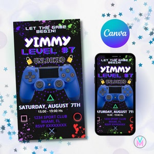 Video Game Birthday Invitation Gaming Party Invitation Gamer Party Invitation Editable Printable, Birthday Party Template, Instant Download