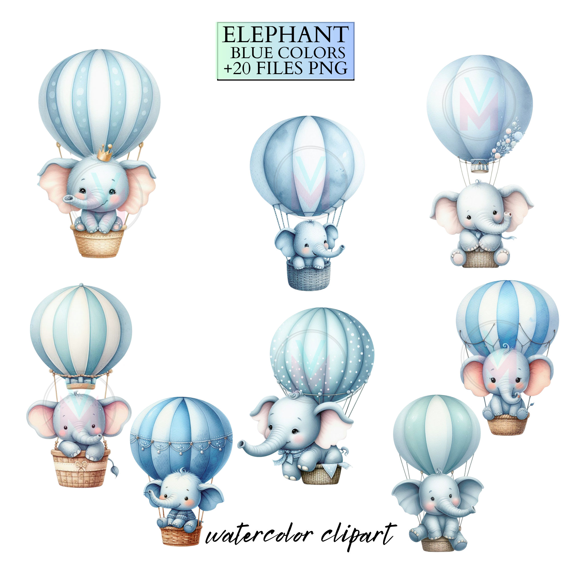 Blue Baby Elephant PNG - Watercolor Elephant Clip Art Balloon, Png ...